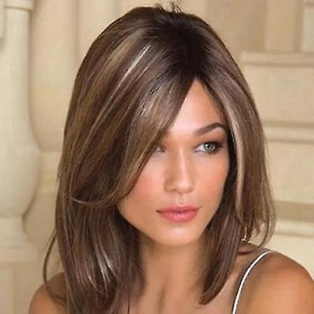 Kort rak peruk Bob stil brun med blont hår