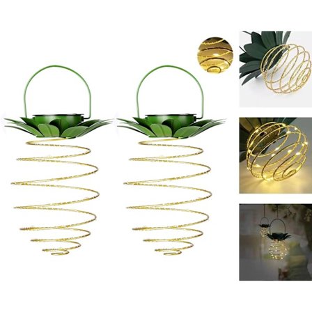Solcellsdrivna Ananas Hängande Lampor - 30 LED Vattentäta Trädgårdsdekorationer, Automatisk På/Av Utomhuslykta med Krok - 2-pack