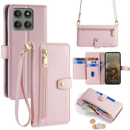 Motorola Edge 60 Pro 5G Skal i Läder med Fodral och Korsbärande Dragkedja i Fårskinnstextur