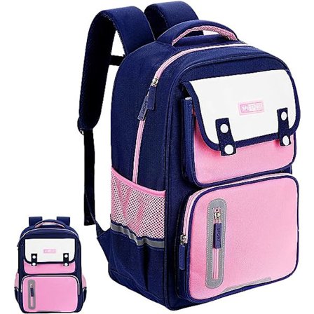 Skolesekk for jenter Søt Rosa Ryggsekk Barn Lett Vektbøker Bag med Refleksstriper Vannresistent Stor Oxford Småbarn Ryggsekk