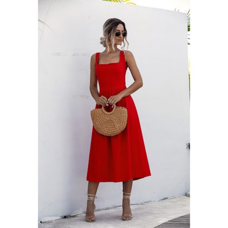 Kvinnors Tank Midjeklänning Röd