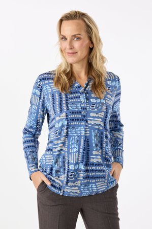 BRANDTEX - Langærmet T-shirt - Blå Mix - Mønstret