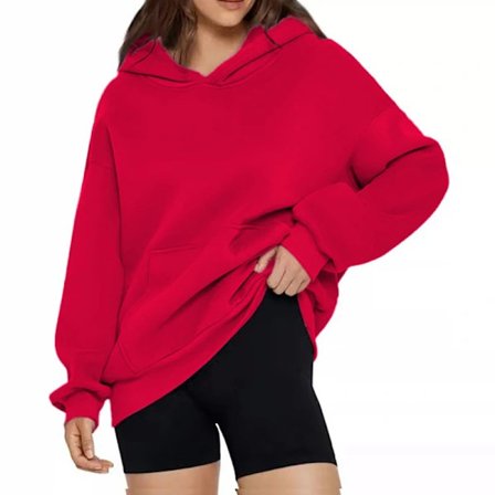 Afslappede løse hættetrøjer dame ensfarvet langærmet oversized sweatshirt rød Red-FA- Red M