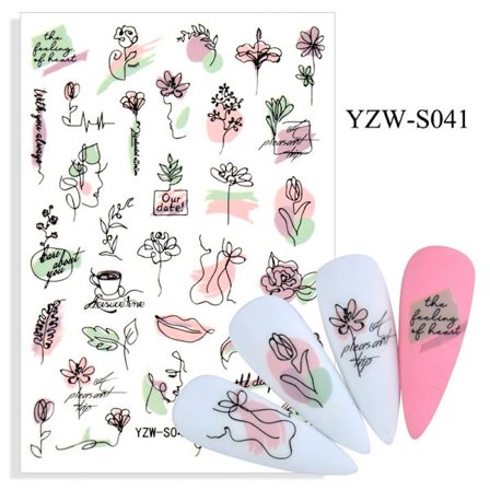 Nye 21 Stilarter Forskellige Mønstre Negleklistermærker Simpelt Ansigtsdesign Blomsterblad Geometrisk Manicure Slider Vand Dekorativt Klistermærke