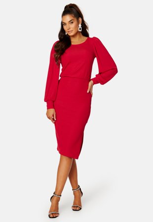 BUBBLEROOM Gry Balloon Sleeve Dress Red Klær