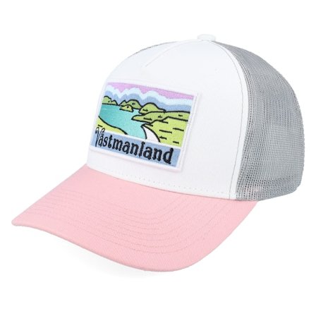 Wild Spirit - Rose trucker Casquette - Swedish Västmanland Landscape White/Grey/Pink A-Frame Trucker @ Hatstore