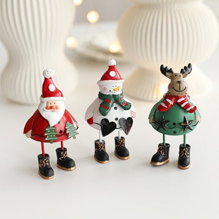 3 stk. juletrepynt, malt julenisse, skrivebordspynt, dekorativ juletrepynt i metall