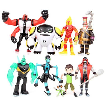 Haloppe 9 stk. Ben 10 Kineceleran Heatblast LED Action Figurer Børnelegetøj Gave Skrivebordsdekoration