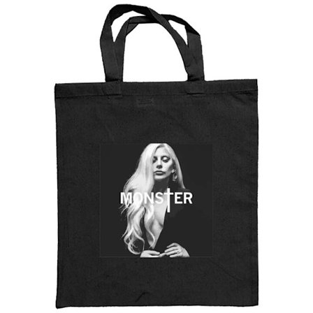 Stoffpose Lady Gaga Monster svart-hvitt portrett Gaga MONSTER tekst svart-hvitt ikonisk design