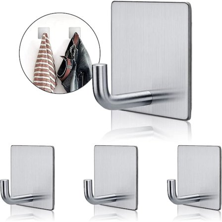 Stærke Selvklæbende Kroge, Væghængere, Robust Rustfrit Stål Holder, Selvklæbende Kroge til Køkken, Badeværelse, Hjemmedør, Håndklæde, Frakke