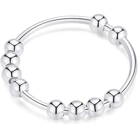 Silver Anti-ångest Ring för Kvinnor Män Fidget Ringar för Ångest Ångest Ring med Pärlor Spinner Ring för Ångest Snurrande Ring8