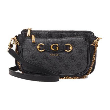 Guess, Guess Izzy Double Pouch Cr Bag Coal Zwart, Dames, Maat:ONE Size