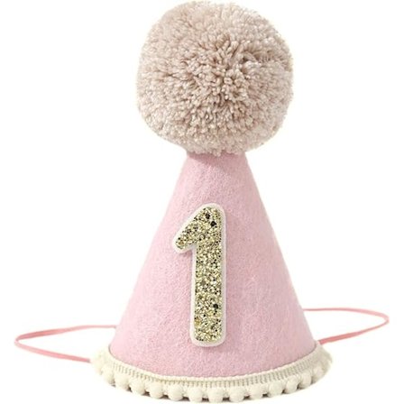 Første Bursdagshatt for Baby - 1. Bursdagsfest Dekor for Baby Show, 1. Bursdag Antrekk Jente Gutt, Rosa Bursdagshatt