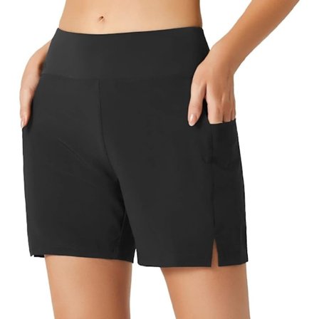 HH-Damsimshorts, Hög Midja Magkontroll Badshorts med Fickor, Snabbtorkande M