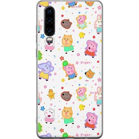 Kompatibelt Mobildeksel til Huawei P30 Fargerike tegneserie dyrekarakterer i en leken stil med stjerner og prikker på en lys bakgrunn