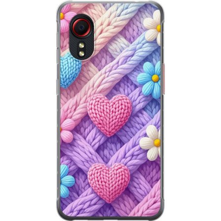 Kompatibelt Mobilskal till Samsung Samsung Galaxy Xcover 5 Pastellfärgat stickat mönster med flätade texturer, hjärtformer och blommor i mjuk kawa