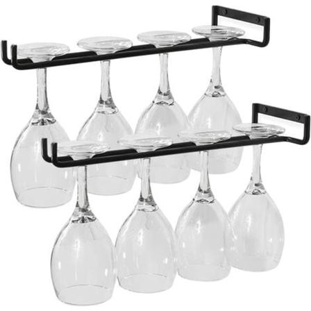 Vinglassholder, 2 stk Stemware glassholdere med skruer, hengende slitesterk metall Vinglassstativ Passer 4 glass for kjøkken, bar, restaurant, svart