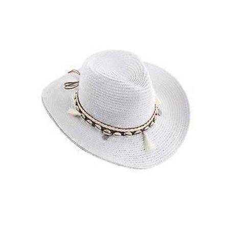 Koko M, Virkattu olkihattu naisille, leveä lieri, käsintehty, kokoontaitettava loma-hattu (valkoinen)