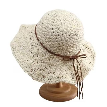 Stråhat Dame / Stråhat Dame - Bølget Skygge, Håndvævet Solhat 56-58 cm - skygge-foldbar visirhat