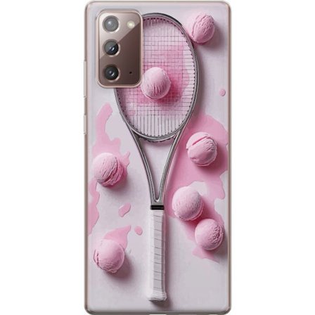 Kompatibelt Mobildeksel til Samsung Samsung Galaxy Note20 Rosa glasskuler og tennisracket i et kreativt, stille bilde med leken popfølelse og moderne