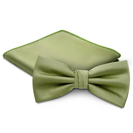 Light Green Pre-Tied Bow Tie and Pocket Square Set for Men - Bow Tie Sets