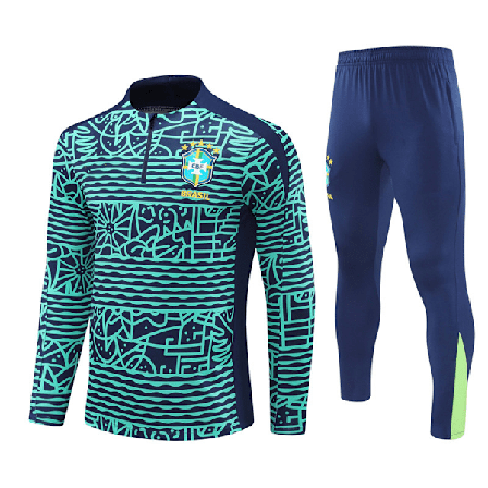 2425 Ny Halv Zip Fodbold Træningstøj Sæt til Efterår og Vinter til Voksne og Børn Brazil/Lake Blue 14