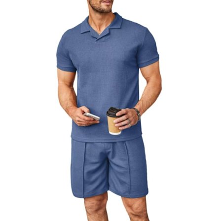 V-ringad lapel kortärmad sportdräkt