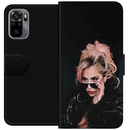 Yhteensopiva Lompakkokotelo Xiaomi Redmi Note 10S Lady Gagan muotokuva aurinkolaseilla ja dramaattisella meikillä tummassa glamuurityylissä