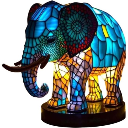 Dyr bordlampe serie colore Elefant lampe Retro natlampe Tiffany stil Natlampe Bohemian Harpiks lampe til soveværelset - 15cm