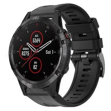 For Garmin Fenix 5 Plus Metallspenne Ensfarget Silikonklokkereim VWCR Black