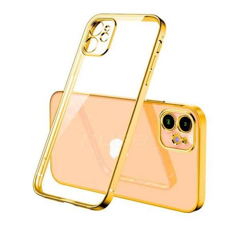 Apple iPhone 12 Luxury Classic Square Frame Protection Case Gold With Soft Thin Transparent Camera Protector High Quality