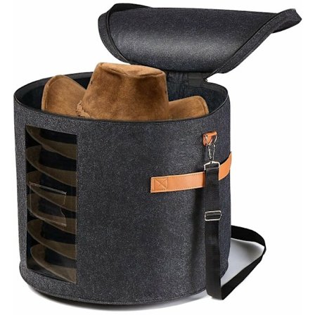 Rund Hat Opbevaringsboks - Sammenfoldelig Hatteæske med låg til fyldte tøj og kæledyr legetøj, bærbare Organizer Box Mørkegrå