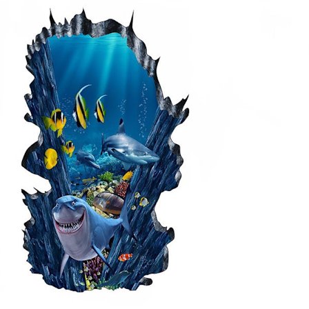 3D undervattenshaj delfin sovrum vardagsrum barnrum väggdekal