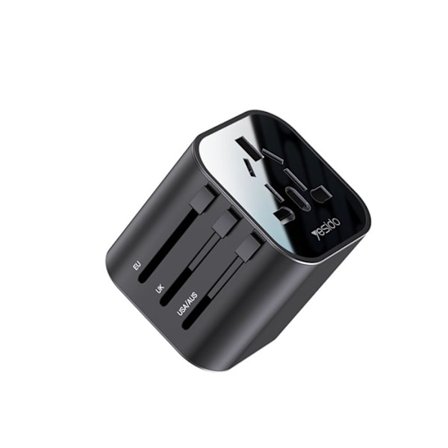Yesido Universal Travel Adapter Charger for US/EU/UK/AU - Black