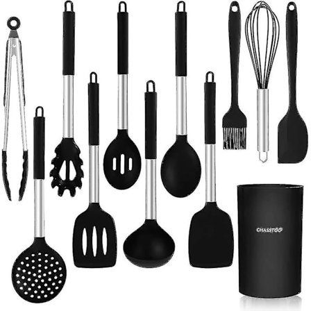 Silikon Køkkenredskaber, 12 stk Varmebestandige Silikon Køkkenredskaber, Køkkenredskabssæt Til Madlavning, Inkluderer Ske/spatel/opbevaringskrukke