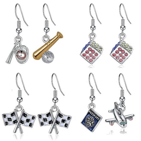 4 par ternede flag øreringe til kvinder, racer charme øreringe, racedags gave til racerfans, outfit tilbehør (Fww)