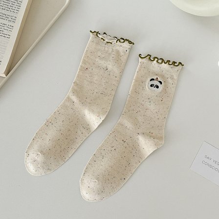 3 par Höst och Vinter Nya Söta Strumpor Barns Mellanhöga Strumpor Ins Tide 70% Bomull Strumpor Dam Öronformad Spets Pile Strumpor