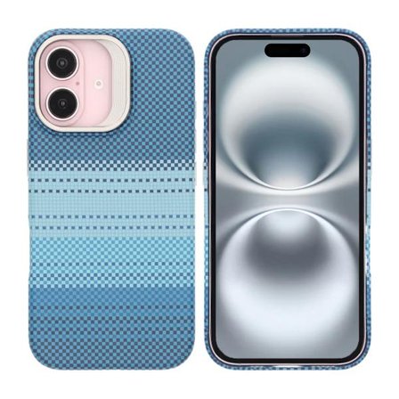 iPhone 16 Skal med Magsafe och Utfällbart Stativ - Randig Blå