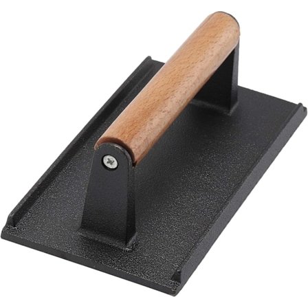 Stekpress 20 x 10 cm Gjutjärn Grill Burger Press Rektangel Stek Kött Bacon Press med Trähandtag