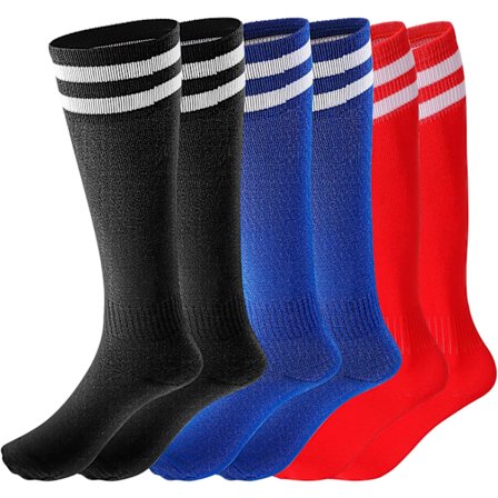 3 par fodboldstrømper til børn, 3 farver tynde åndbare fodboldstrømper til børn til daglig løb træningsstrømper til drenge i alderen 5-12