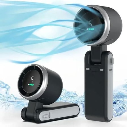 Bærbar Foldbar Håndholdt Ventilator - USB Genopladelig, Ultra-Stille med 5 Justerbare Hastigheder, 3600mAh Batteri, Sort