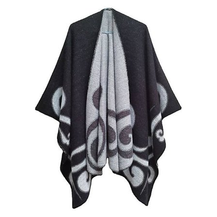 Dame Poncho Sjal Vendbar Oversized Poncho Kappe Trykt Tæppe Sjal Cardigan