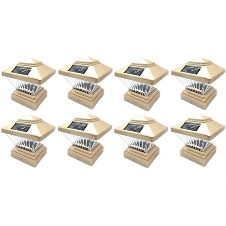 8-pack Trädgård utomhus 4 x 4 Solar LED Stolpe Däcklock Fyrkantig Staketlampa Landskapslampa Gräsmatta PVC Vinyl Trä Solljus (Koppar)