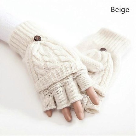 Halvfinger vantar handskar handvärmare flip stickade BEIGE - i lager