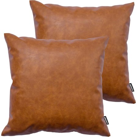 Faux skinn putetrekk, 45x45 cm sett med 2 tykke cognac
