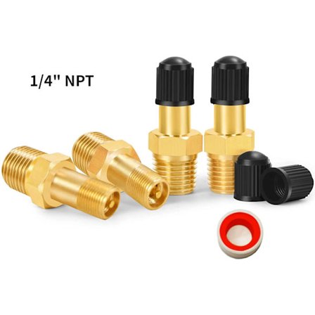 ATsafepro 4 kpl 1/8 " NPT Säiliöventtiili Korroosionestoinen Messinki Schrader-venttiili 1/4 " Uros NPT Käyttäen Ilmakompressorisäiliöitä 1/4 " NPT