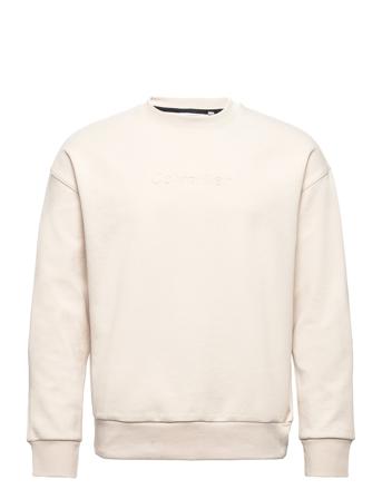 Comfort Debossed Logo Crewneck Sweatshirt Trøje Beige Calvin Klein