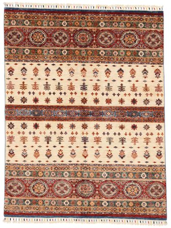 158X206 Tapis Shabargan Moderne Beige/Rouge Foncé (Laine, Afghanistan) Carpetvista