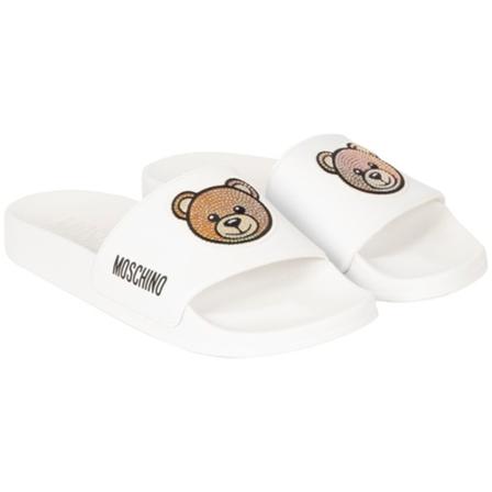 Moschino Slippers Logo Bear , Wit , Dames , Maat: 38 EU