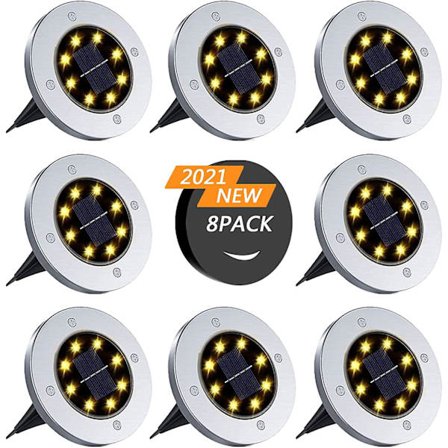 Solcellelamper til udendørs brug, 8 stk. solcellelamper til jorden, udendørs, vandtætte, 8 LED-solcellelamper til indbygning i stier (varm hvid)